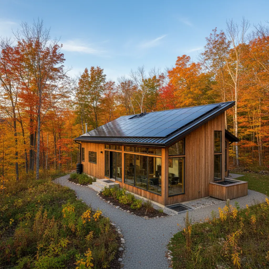 Modern eco-friendly house in Quebec with solar panels