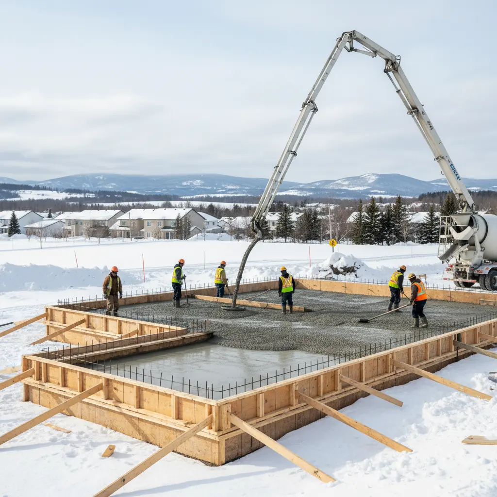 Pouring a new house foundation in Quebec