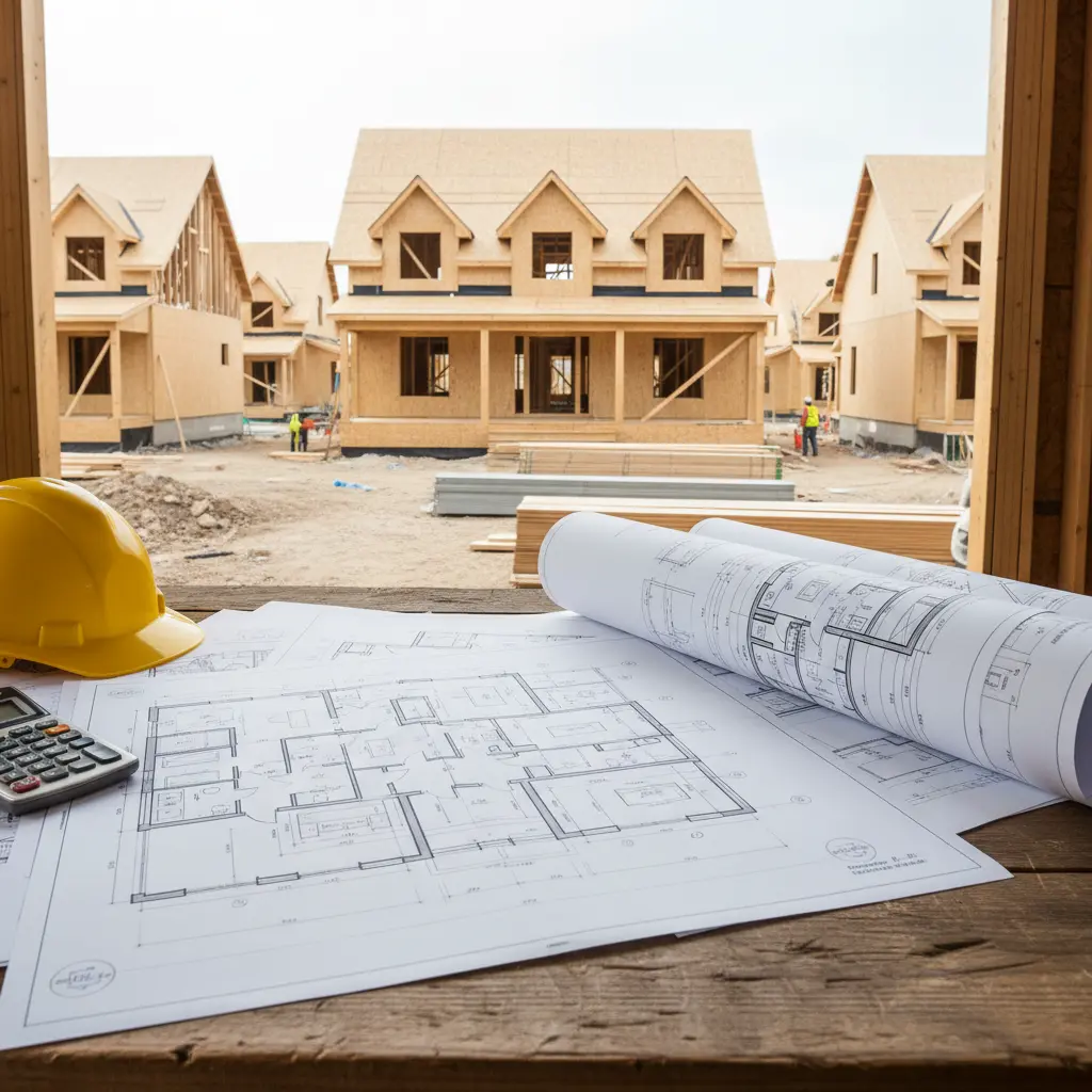 Plans d'architecte et casque de construction pour un projet au Québec