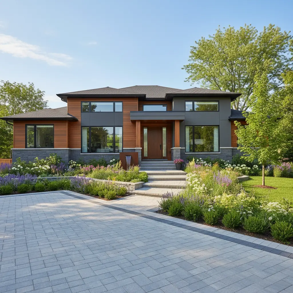 Modern Quebec home with new siding and professional landscaping